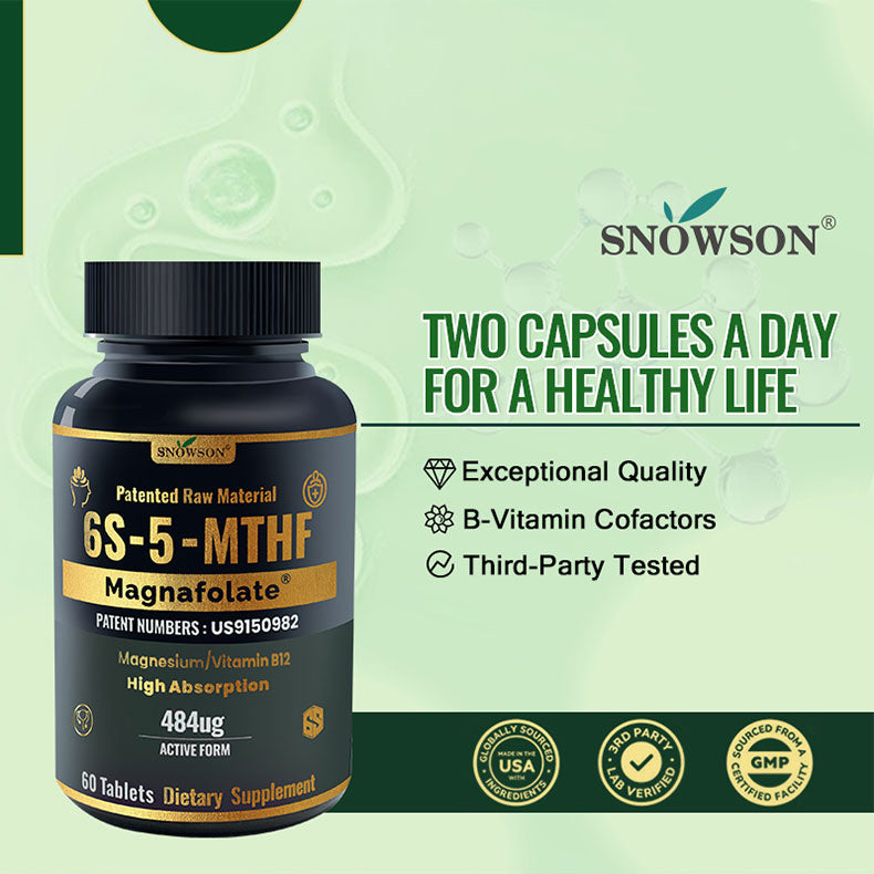 SNOWSON 6S-5-MTHF- Methylfolate (Active B9 Folate) Supplement - Supports Mood, Methylation, Cognition,CardiovascularHealth, Nerve Health,Energy Metabolism,gut health- 60 Tablets 484ug folate.