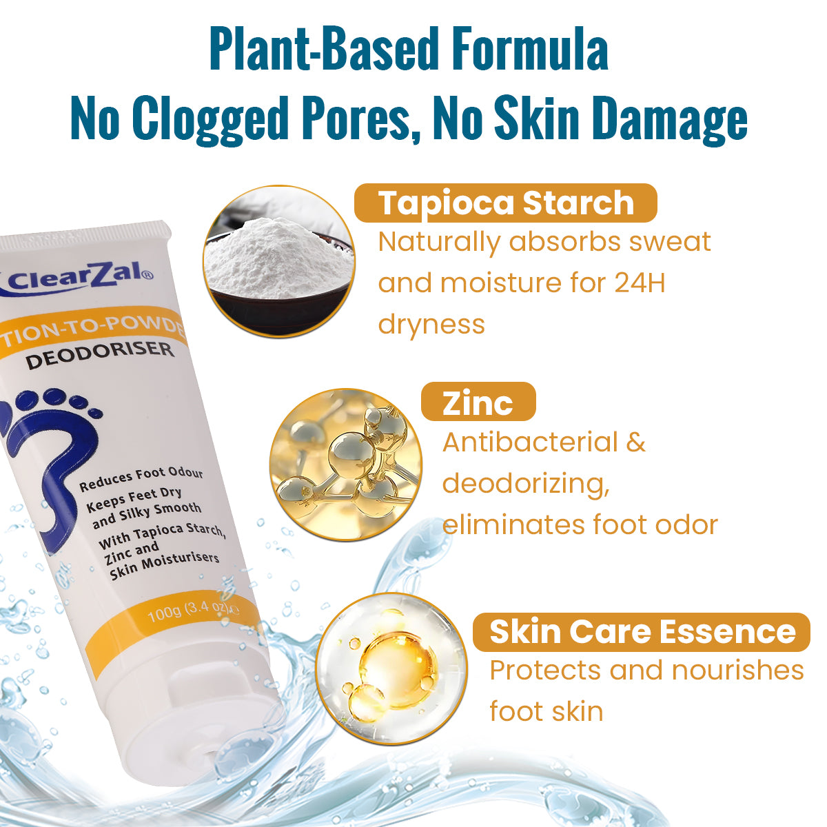 ClearZal Lotion-To-Powder Deodoriser, hyperhidrosisre commended solution to stop sweaty, smelly feet, Helps prevent blisters, Great for hyperhidrosis