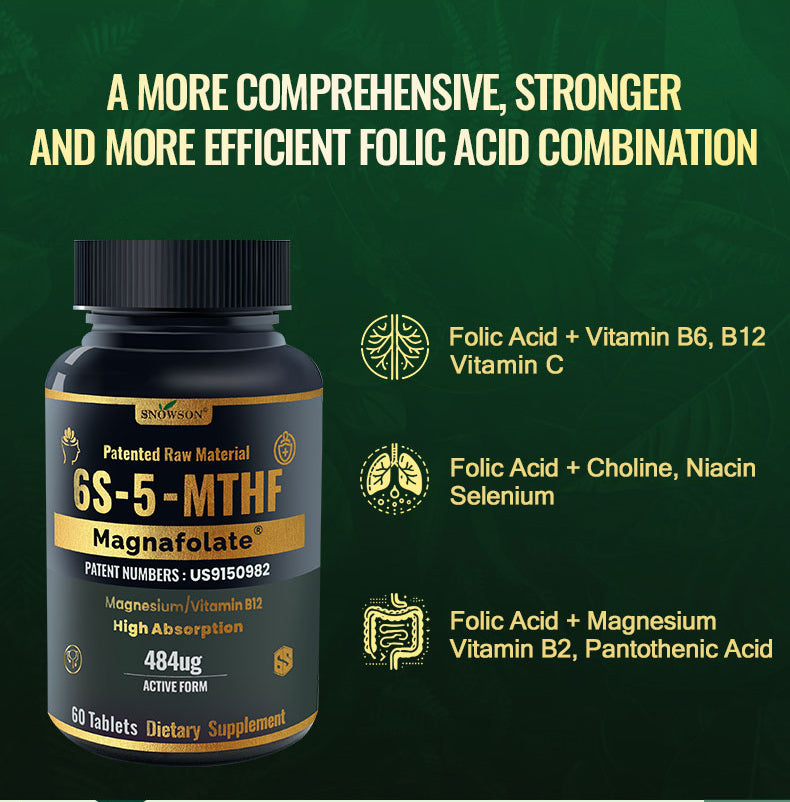 SNOWSON 6S-5-MTHF- Methylfolate (Active B9 Folate) Supplement - Supports Mood, Methylation, Cognition,CardiovascularHealth, Nerve Health,Energy Metabolism,gut health- 60 Tablets 484ug folate.