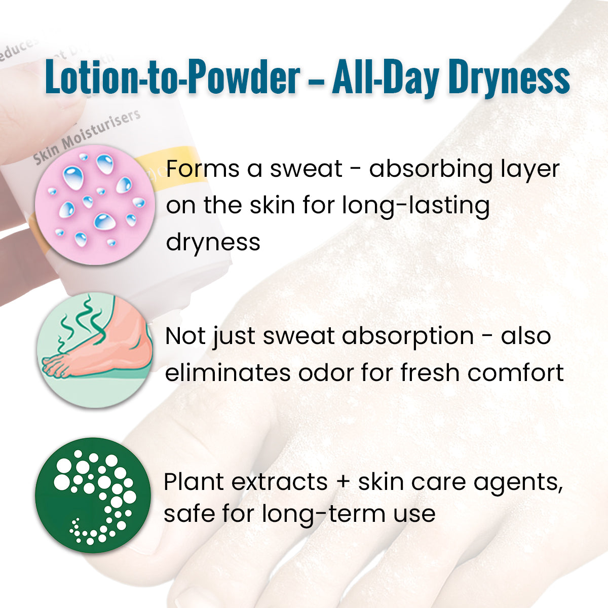 ClearZal Lotion-To-Powder Deodoriser, hyperhidrosisre commended solution to stop sweaty, smelly feet, Helps prevent blisters, Great for hyperhidrosis