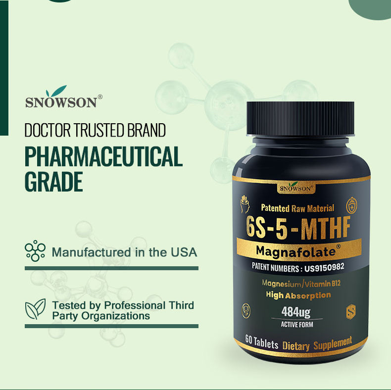 SNOWSON 6S-5-MTHF- Methylfolate (Active B9 Folate) Supplement - Supports Mood, Methylation, Cognition,CardiovascularHealth, Nerve Health,Energy Metabolism,gut health- 60 Tablets 484ug folate.