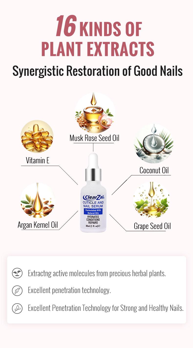 ClearZal Nail and Cuticle Serum, Hydrates Conditions Repairs - 1 oz Nail Nutrition Repair damaged nails  For Weak, Thin, Soft, Peeling Nails, Enriched with Tea Tree Oil, Vitamin E,  Avocado Oil,Reinforces, Thickens Nails, Promotes Strength and Flexibilit