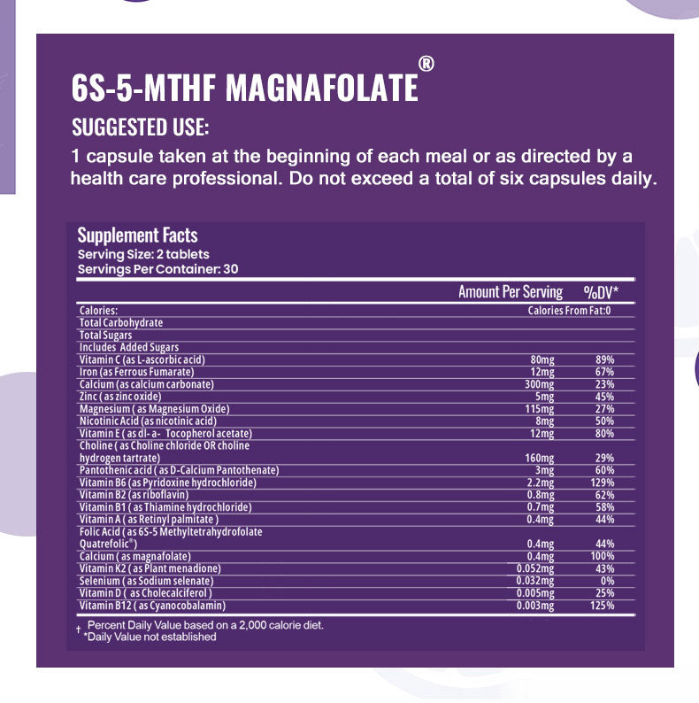 SNOWSON Magnafolate 6S-5-MTHF Women's Multivitamin, 484ug Active Form, 60 Tablets