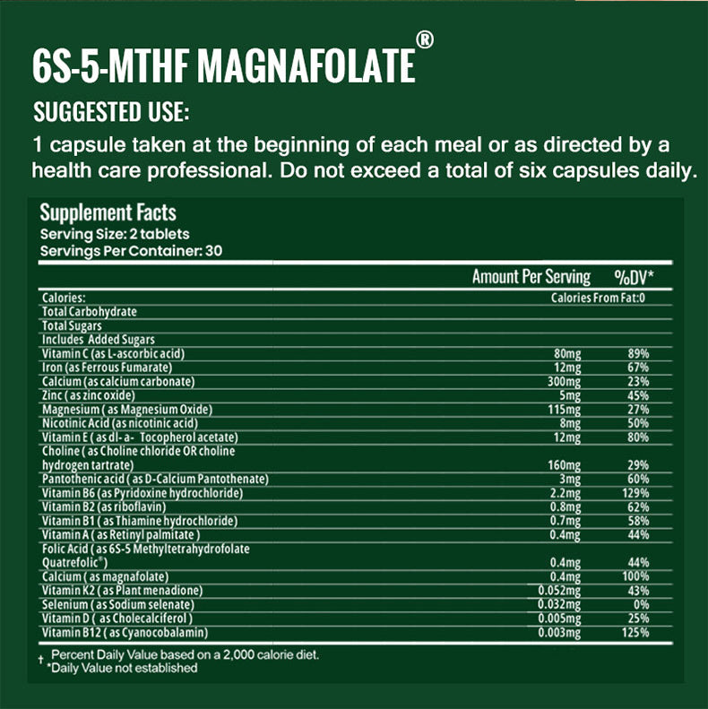 SNOWSON 6S-5-MTHF- Methylfolate (Active B9 Folate) Supplement - Supports Mood, Methylation, Cognition,CardiovascularHealth, Nerve Health,Energy Metabolism,gut health- 60 Tablets 484ug folate.