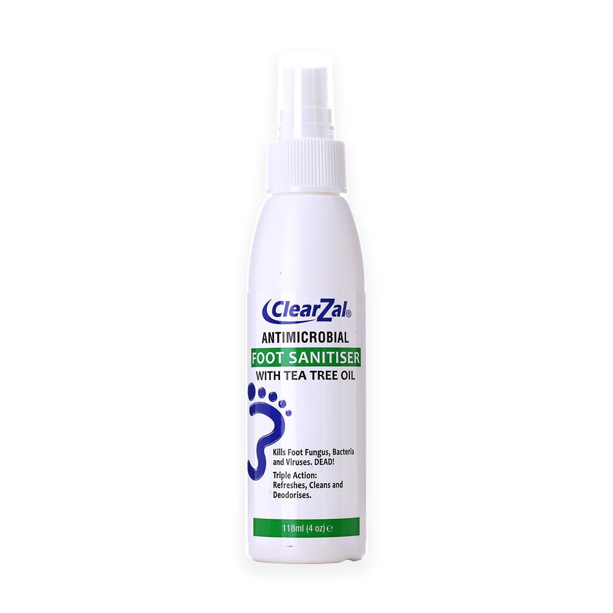 ClearZal Antimicrobial Foot Sanitizer with Tea Tree Oil, 4-Ounce Bottle - Refreshing and Long-lasting Disinfectant with Natural Ingredients