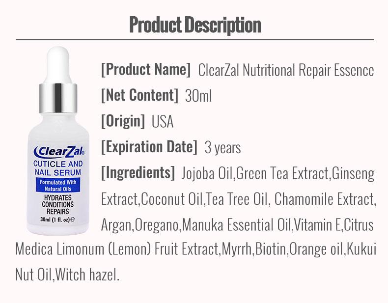 ClearZal Nail and Cuticle Serum, Hydrates Conditions Repairs - 1 oz Nail Nutrition Repair damaged nails  For Weak, Thin, Soft, Peeling Nails, Enriched with Tea Tree Oil, Vitamin E,  Avocado Oil,Reinforces, Thickens Nails, Promotes Strength and Flexibilit