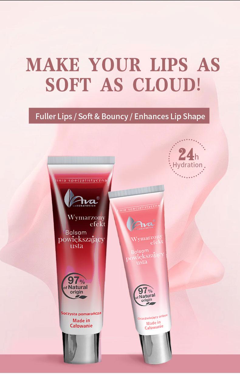 AVA Lip Balm Enhancer provides deep repair, smooths lip lines, and plumps the lips. It contains lip peptides and coconut oil to boost collagen regeneration, keeping your lips moisturized, smooth, and full. reduce inflammation, with a sweet cherry scent