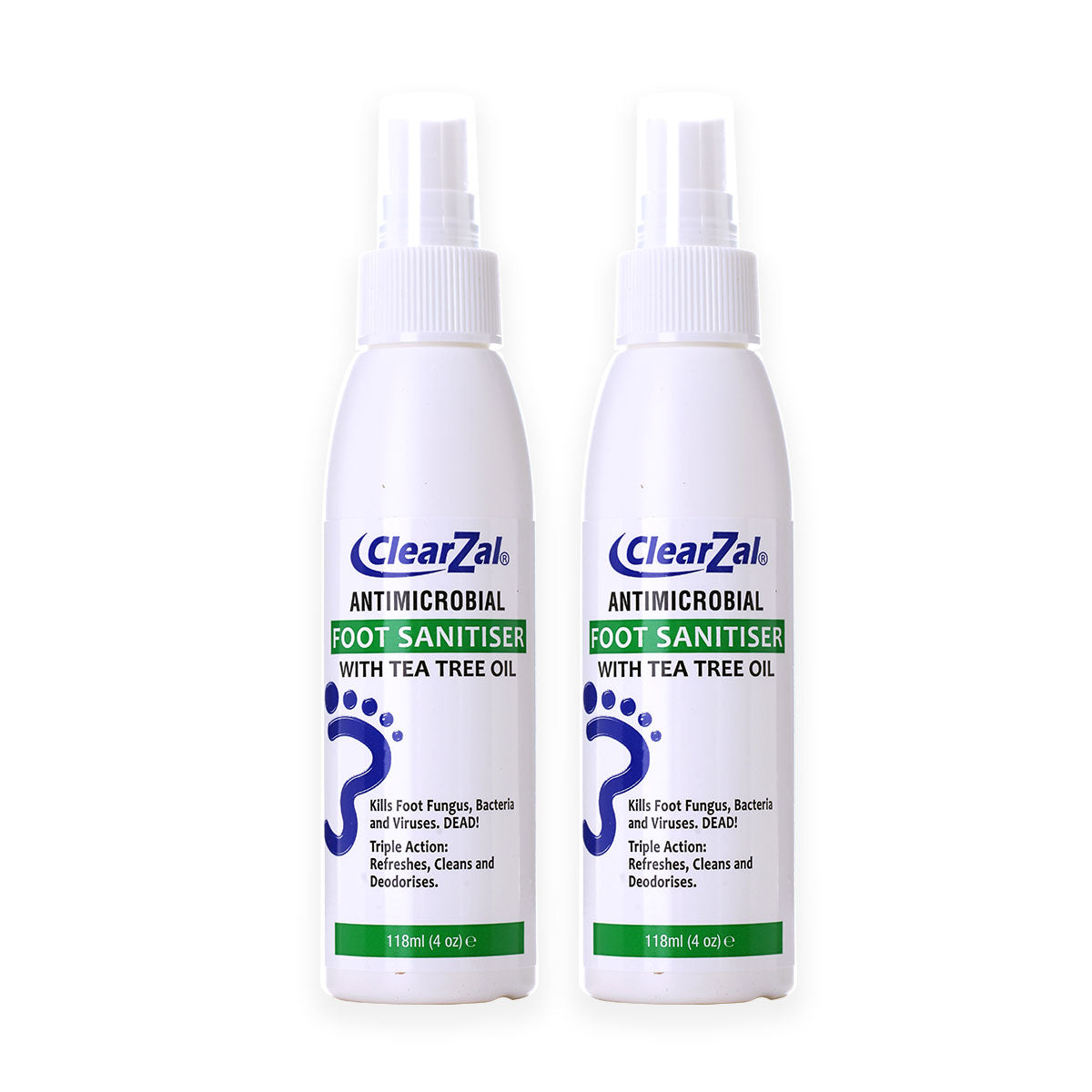 ClearZal Antimicrobial Foot Sanitizer with Tea Tree Oil, 4-Ounce Bottle - Refreshing and Long-lasting Disinfectant with Natural Ingredients