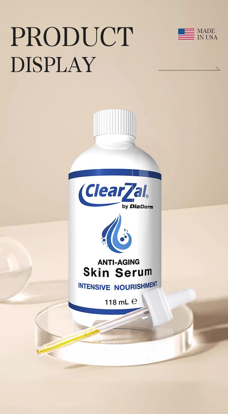 ClearZal by DiaDerm Anti-Aging Skin Serum 4 oz - All Natural Moisture Embracing Formula with Essential Oils for Dryness Relief & Elasticity Restoration - Alcohol-Free, Non-Greasy, Hydrating Moisturizer