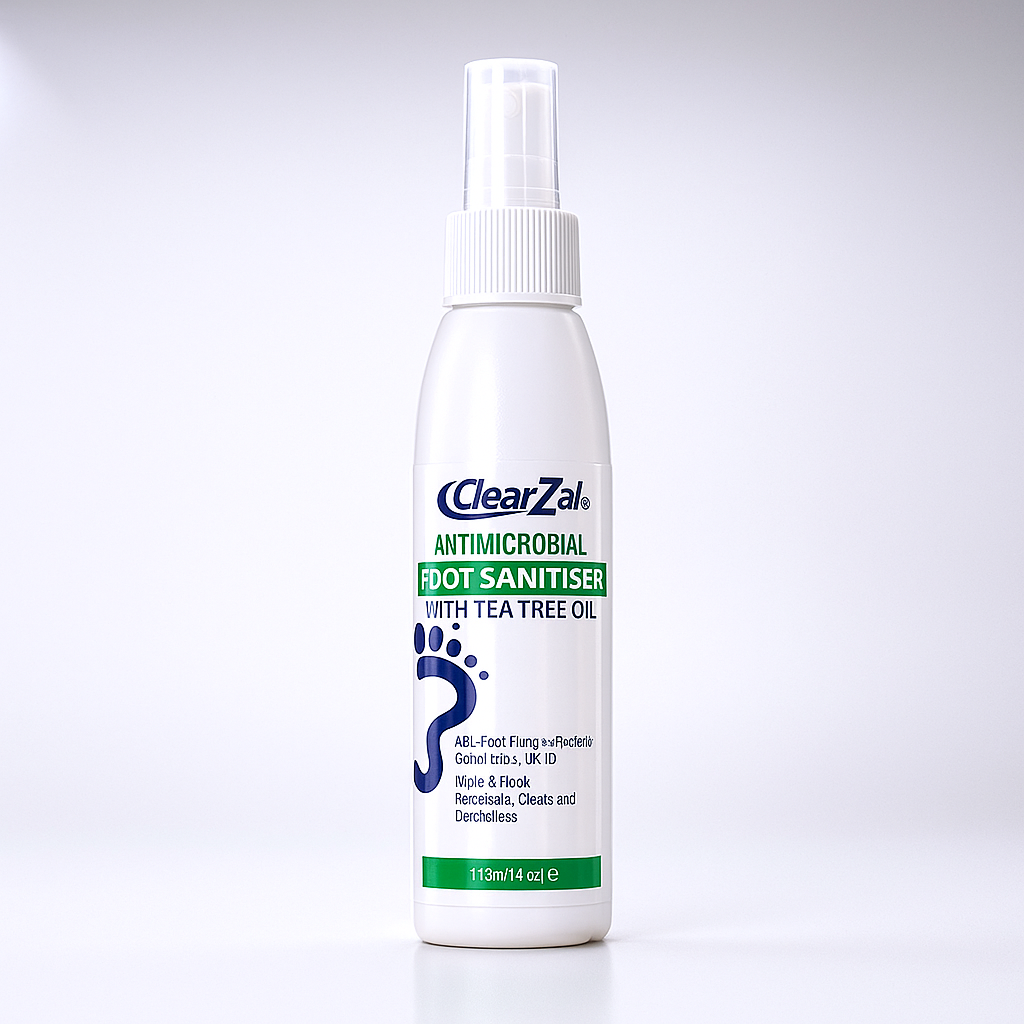 ClearZal Antimicrobial Foot Sanitizer with Tea Tree Oil, 4-Ounce Bottle - Refreshing and Long-lasting Disinfectant with Natural Ingredients