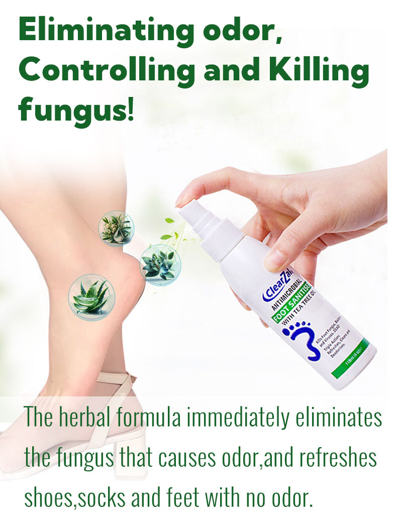 ClearZal Antimicrobial Foot Sanitizer with Tea Tree Oil, 4-Ounce Bottle - Refreshing and Long-lasting Disinfectant with Natural Ingredients