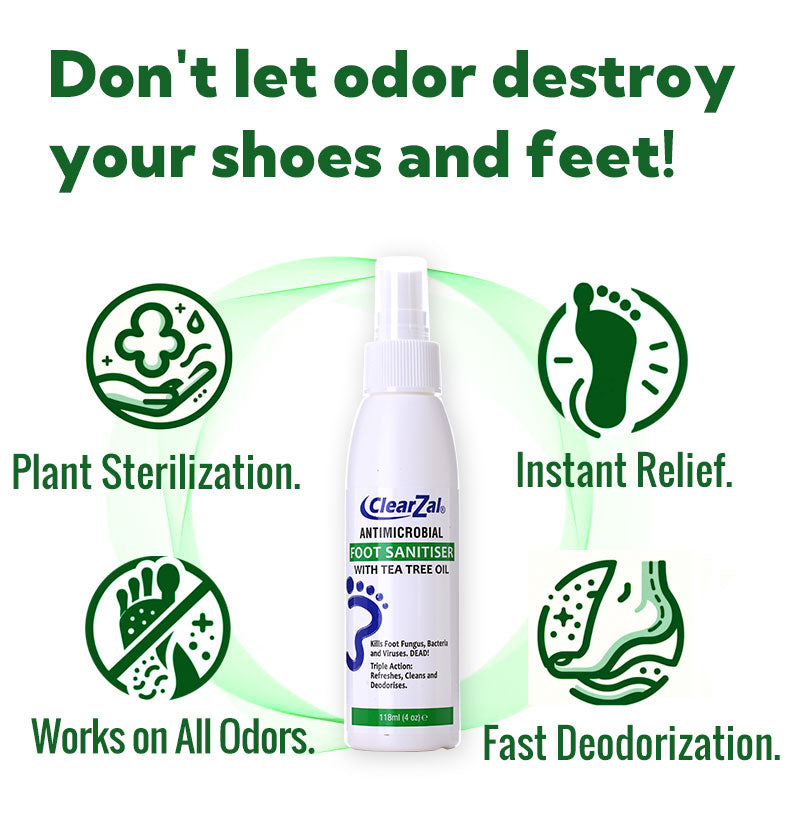 ClearZal Antimicrobial Foot Sanitizer with Tea Tree Oil, 4-Ounce Bottle - Refreshing and Long-lasting Disinfectant with Natural Ingredients
