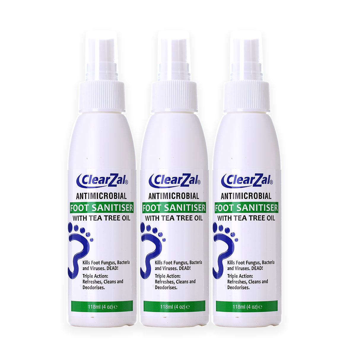 ClearZal Antimicrobial Foot Sanitizer with Tea Tree Oil, 4-Ounce Bottle - Refreshing and Long-lasting Disinfectant with Natural Ingredients